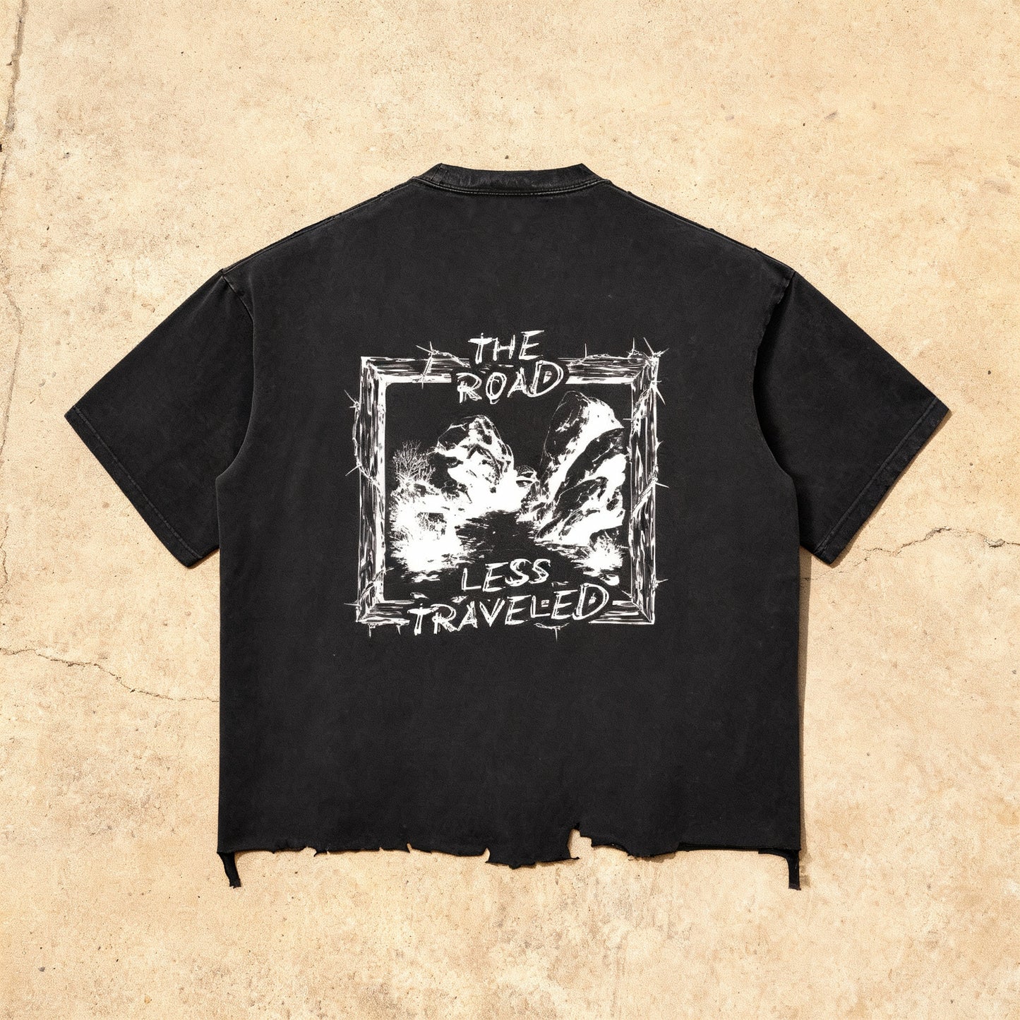 Road Less Traveled - Snow Wash Raw-Hem Boxy Tee